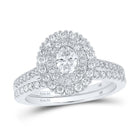 Captivating Elegance: 14kt White Gold Oval Diamond Halo Bridal Wedding Ring Band Set 1 Cttw - Top View