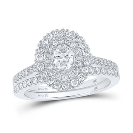 Captivating Elegance: 14kt White Gold Oval Diamond Halo Bridal Wedding Ring Band Set 1 Cttw - Top View