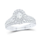 Enchanting Elegance: 14kt White Gold Oval Diamond Halo Bridal Wedding Ring Band Set 1 Cttw - Top View