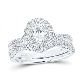 Elegant Bliss 14kt White Gold Oval Diamond Halo Bridal Wedding Ring Band Set - Top View