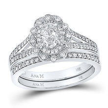 Load image into Gallery viewer, Eternal Love 14kt White Gold Oval Diamond Halo Bridal Wedding Ring Band Set - Top View