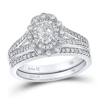 Eternal Love 14kt White Gold Oval Diamond Halo Bridal Wedding Ring Band Set - Top View