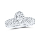 14kt White Gold Oval Diamond Halo Bridal Wedding Ring Band Set 1 Cttw - Top View