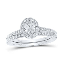 Load image into Gallery viewer, Radiant Love: 14kt White Gold Oval Diamond Halo Bridal Wedding Ring Band Set - Top View