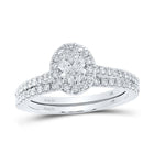 Radiant Love: 14kt White Gold Oval Diamond Halo Bridal Wedding Ring Band Set - Top View