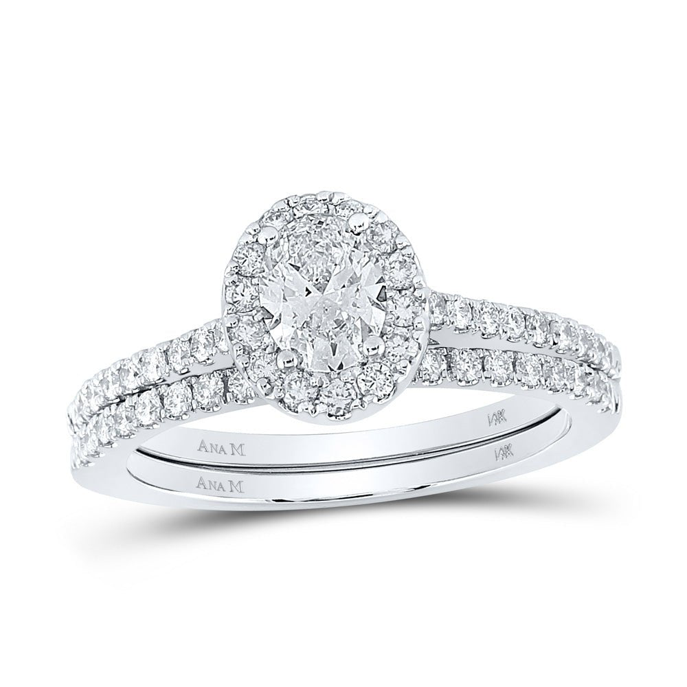 Wedding Collection | 14kt White Gold Oval Diamond Halo Bridal Wedding Ring Band Set 1 Cttw | Splendid Jewellery GND