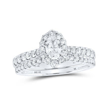 Load image into Gallery viewer, 14kt White Gold Oval Diamond Halo Bridal Wedding Ring Band Set - Eternal Brilliance - Top View