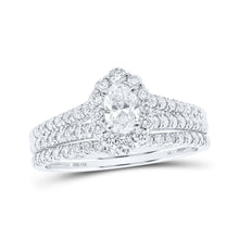 Load image into Gallery viewer, Captivating name: "Eternal Brilliance 14kt White Gold Oval Diamond Halo Bridal Wedding Ring Band Set" - Top View
