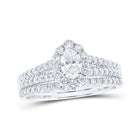 Captivating name: "Eternal Brilliance 14kt White Gold Oval Diamond Halo Bridal Wedding Ring Band Set" - Top View