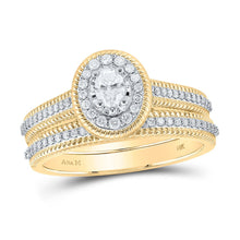 Load image into Gallery viewer, 14kt White Gold Eternal Radiance Diamond Halo Bridal Wedding Ring Band Set - Top View