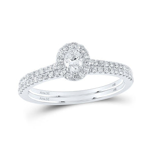 Wedding Collection | 14kt White Gold Oval Diamond Halo Bridal Wedding Ring Band Set 1/2 Cttw | Splendid Jewellery GND