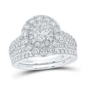 Splendid Jewellery's Dazzling 2 Carat Oval Diamond Halo Bridal Wedding Ring Band Set - Top View