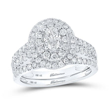 Load image into Gallery viewer, Radiant Elegance: 14kt White Gold Oval Diamond Halo Bridal Wedding Ring Band Set - Top View
