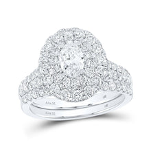 Load image into Gallery viewer, Eternal Love 14kt White Gold Oval Diamond Halo Bridal Wedding Ring Band Set - Top View