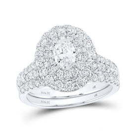 Eternal Love 14kt White Gold Oval Diamond Halo Bridal Wedding Ring Band Set - Top View