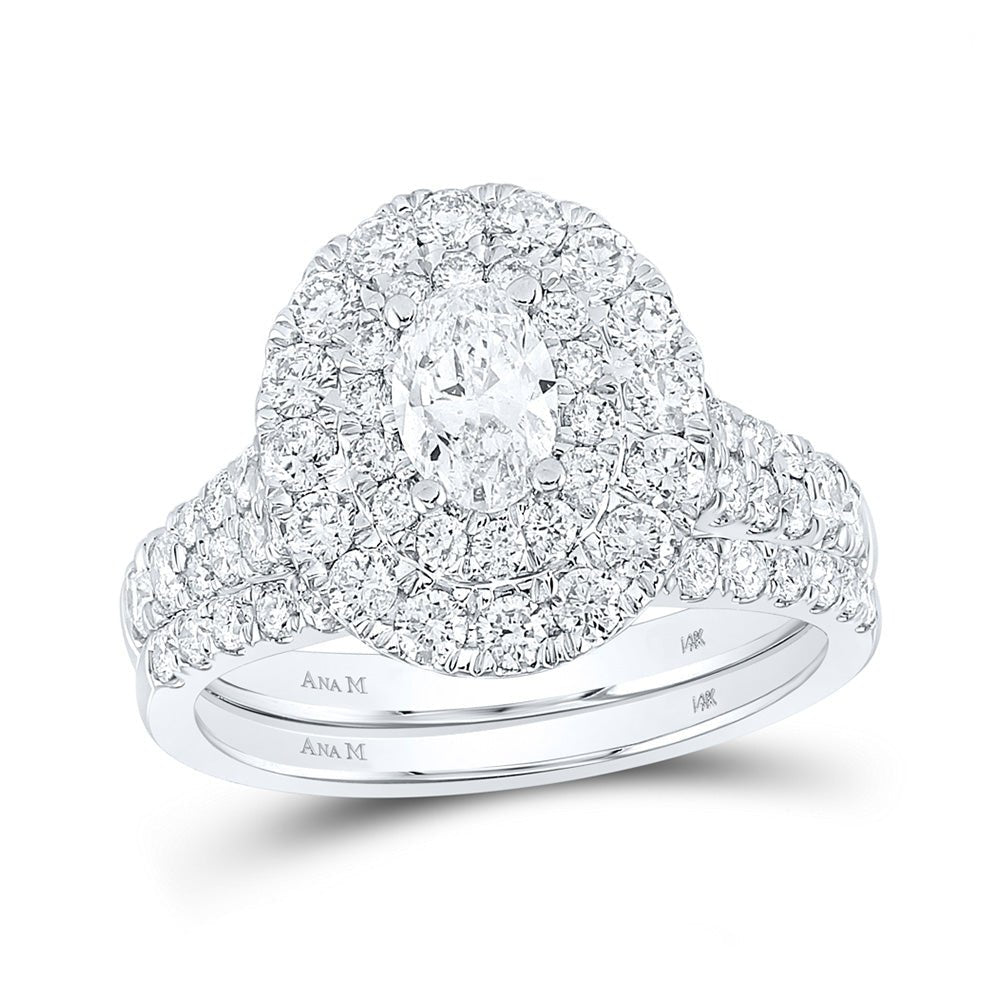 Wedding Collection | 14kt White Gold Oval Diamond Halo Bridal Wedding Ring Band Set 2 Cttw | Splendid Jewellery GND