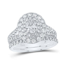Load image into Gallery viewer, 14kt White Gold Enchanting Oval Diamond Halo Bridal Wedding Ring Band Set - Top View