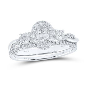 Eternal Brilliance 14kt White Gold Oval Diamond Halo Bridal Wedding Ring Band Set - Top View