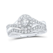 Load image into Gallery viewer, Radiant Love 14kt White Gold Oval Diamond Halo Bridal Wedding Ring Band Set - Top View