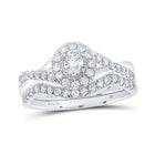 Radiant Love 14kt White Gold Oval Diamond Halo Bridal Wedding Ring Band Set - Top View