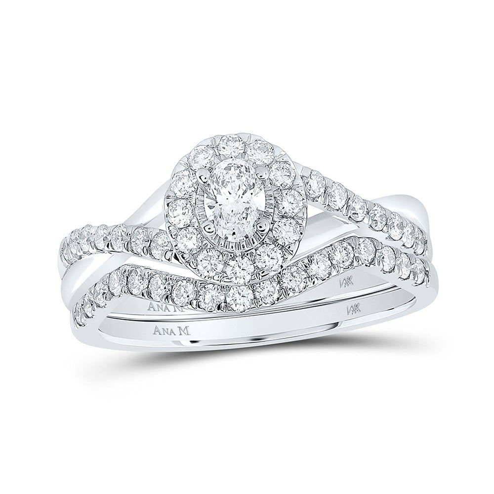 Wedding Collection | 14kt White Gold Oval Diamond Halo Bridal Wedding Ring Band Set 3/4 Cttw | Splendid Jewellery GND