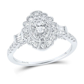 Eternal Radiance 14kt White Gold Oval Diamond Halo Solitaire Bridal Wedding Engagement Ring - Top View