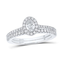 Load image into Gallery viewer, Enchanting 14kt White Gold Oval Diamond Halo Bridal Wedding Ring Set - Top View