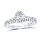 Enchanting 14kt White Gold Oval Diamond Halo Bridal Wedding Ring Set - Top View