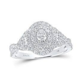 Eternal Radiance: 14kt White Gold Oval Diamond Solitaire Halo Bridal Wedding Engagement Ring 1 Cttw - Top View