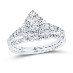 Wedding Collection | 14kt White Gold Pear Diamond Bridal Wedding Ring Band Set 1 Cttw | Splendid Jewellery GND