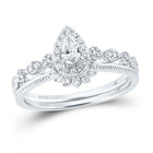 Ethereal Elegance: 14kt White Gold Pear Diamond Bridal Wedding Ring Band Set - Top View