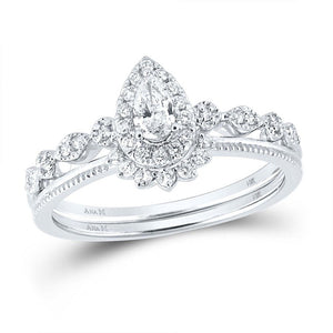Wedding Collection | 14kt White Gold Pear Diamond Bridal Wedding Ring Band Set 3/8 Cttw | Splendid Jewellery GND