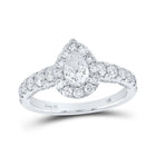 The Majestic Brilliance 14kt White Gold Pear Diamond Halo Bridal Wedding Engagement Ring - Top View