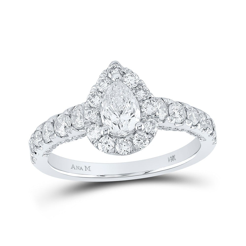 Wedding Collection | 14kt White Gold Pear Diamond Halo Bridal Wedding Engagement Ring 1-1/2 Cttw | Splendid Jewellery GND