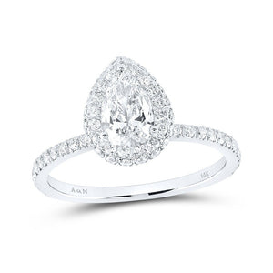 Wedding Collection | 14kt White Gold Pear Diamond Halo Bridal Wedding Engagement Ring 1-1/4 Cttw | Splendid Jewellery GND