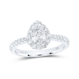 14kt White Gold Pear Diamond Halo Bridal Wedding Engagement Ring: A Timeless Treasure of Love - Top View