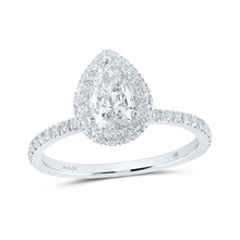 Load image into Gallery viewer, Dazzling Elegance: 14kt White Gold Pear Diamond Halo Bridal Wedding Engagement Ring 1-5/8 Cttw - Top View