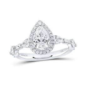 14kt White Gold Pear Diamond Halo Bridal Wedding Engagement Ring - The Timeless Elegance - Top View