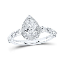 Load image into Gallery viewer, Ethereal Elegance 14kt White Gold Pear Diamond Halo Bridal Wedding Engagement Ring 1-7/8 Cttw - Top View