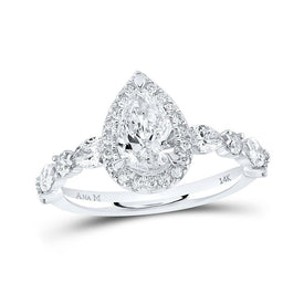 Ethereal Elegance 14kt White Gold Pear Diamond Halo Bridal Wedding Engagement Ring 1-7/8 Cttw - Top View
