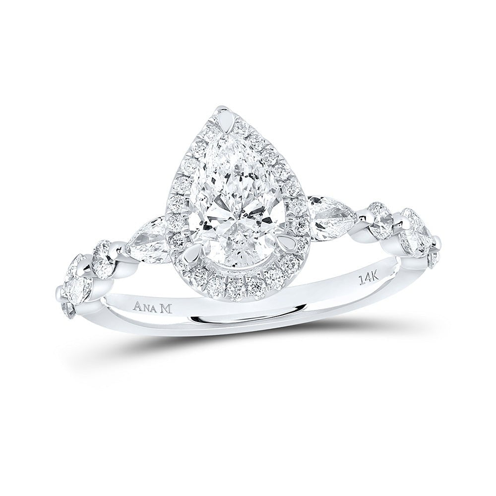 Wedding Collection | 14kt White Gold Pear Diamond Halo Bridal Wedding Engagement Ring 1-7/8 Cttw | Splendid Jewellery GND