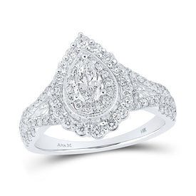 Ethereal Elegance: 14kt White Gold Pear Diamond Halo Bridal Wedding Engagement Ring 1 Cttw - Top View