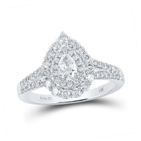 14kt White Gold Pear Diamond Halo Bridal Wedding Engagement Ring - Eternal Brilliance - Top View