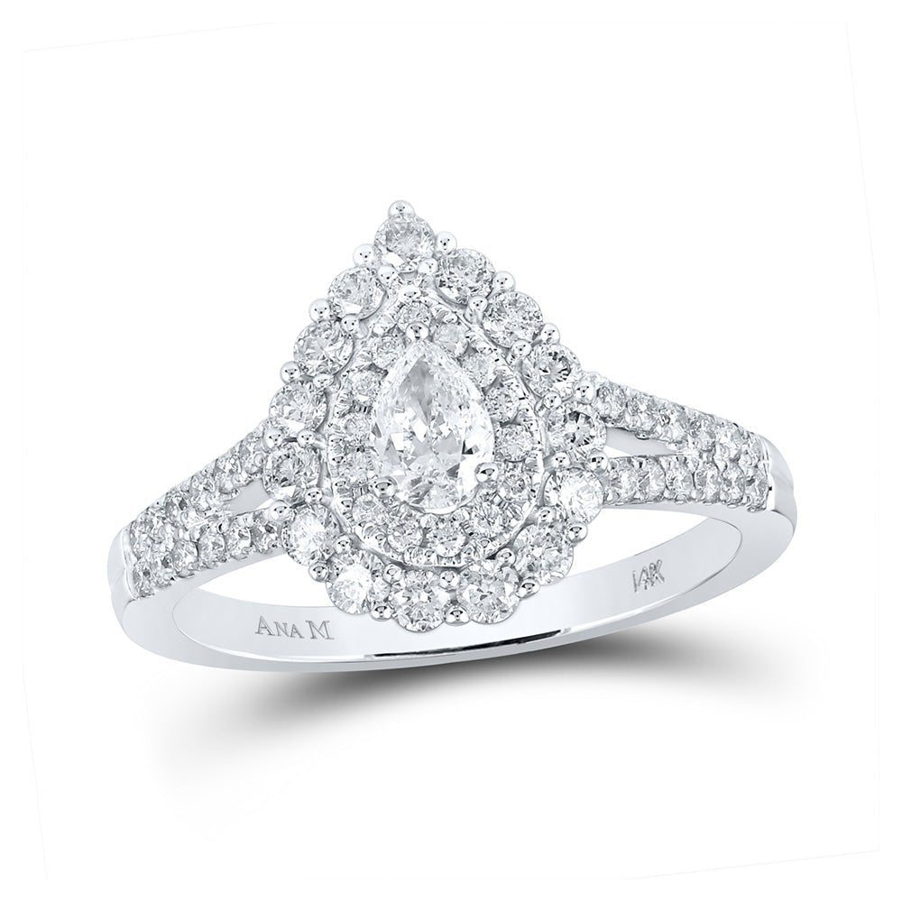 Wedding Collection | 14kt White Gold Pear Diamond Halo Bridal Wedding Engagement Ring 1 Cttw | Splendid Jewellery GND