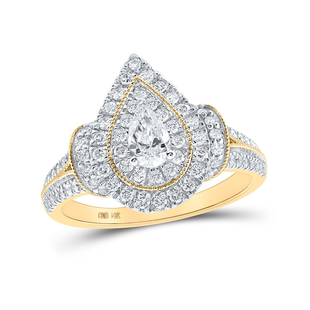 Wedding Collection | 14kt White Gold Pear Diamond Halo Bridal Wedding Engagement Ring 1 Cttw | Splendid Jewellery GND