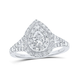 14kt White Gold Pear Diamond Halo Bridal Wedding Engagement Ring - Radiant Elegance - Top View