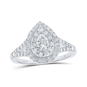 Wedding Collection | 14kt White Gold Pear Diamond Halo Bridal Wedding Engagement Ring 1 Cttw | Splendid Jewellery GND