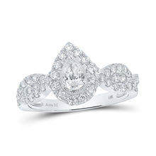 Load image into Gallery viewer, Sparkling Love: 14kt White Gold Pear Diamond Halo Bridal Wedding Engagement Ring 1 Cttw - Top View