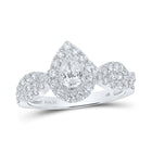 Sparkling Love: 14kt White Gold Pear Diamond Halo Bridal Wedding Engagement Ring 1 Cttw - Top View