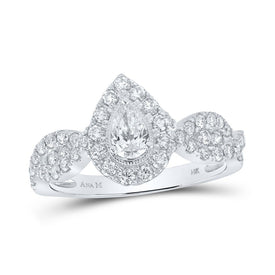 Sparkling Love: 14kt White Gold Pear Diamond Halo Bridal Wedding Engagement Ring 1 Cttw - Top View